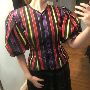 Vintage Howard wolf colorful striped button up blouse with large puffy sleeves